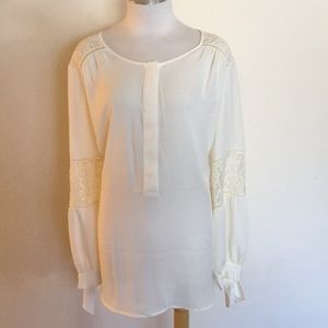 Light and Sheer Lace Accented Blouse